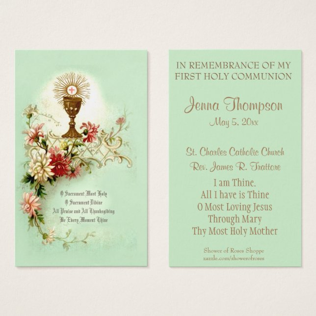 PREMIÈRE CARTE SAINTE COMMUNION EUCHARIST PRAYER (Devant & derrière)