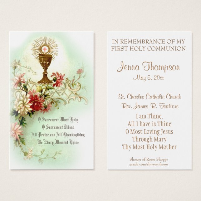 PREMIÈRE CARTE SAINTE COMMUNION EUCHARIST PRAYER (Devant & derrière)
