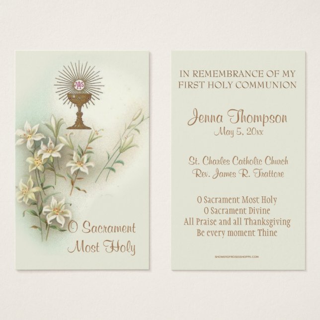 PREMIÈRE CARTE SAINTE COMMUNION EUCHARIST PRAYER (Devant & derrière)