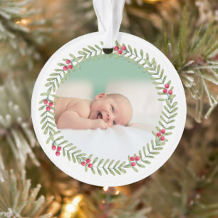 Première Christmas Green Holiday Wreath Baby Photo
