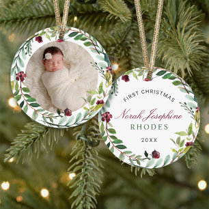 Première Christmas Green Holiday Wreath Baby Photo