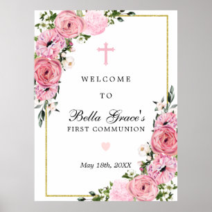 Première Communion Affiche de bienvenue florale ro