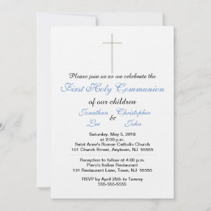 Première Communion Blue Twins Invitations