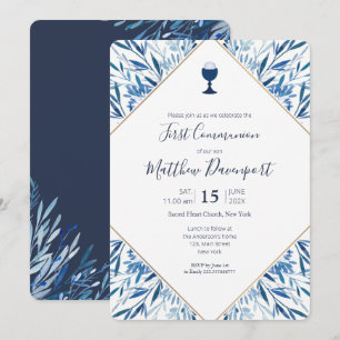 Première communion Calice verte bleue Invitation