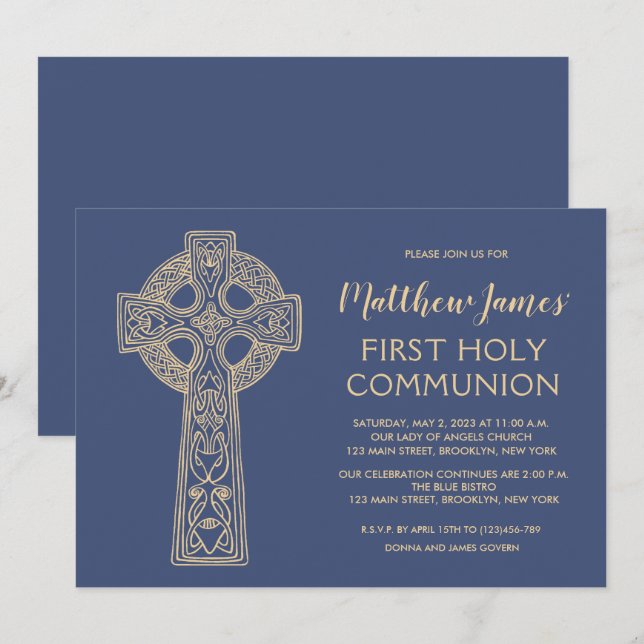 Première communion de Croix celtique Invitation po (Devant / Derrière)