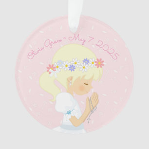 Première communion de fille de perles blondes de