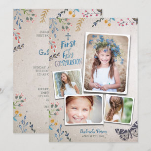 Première communion florale   Cartes d'invitation p