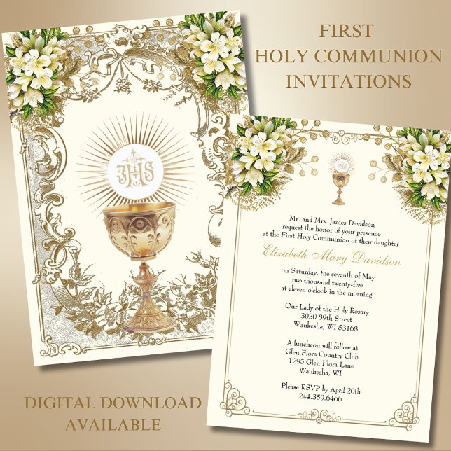 Première Communion Florale Invitation (Créateur téléchargé)