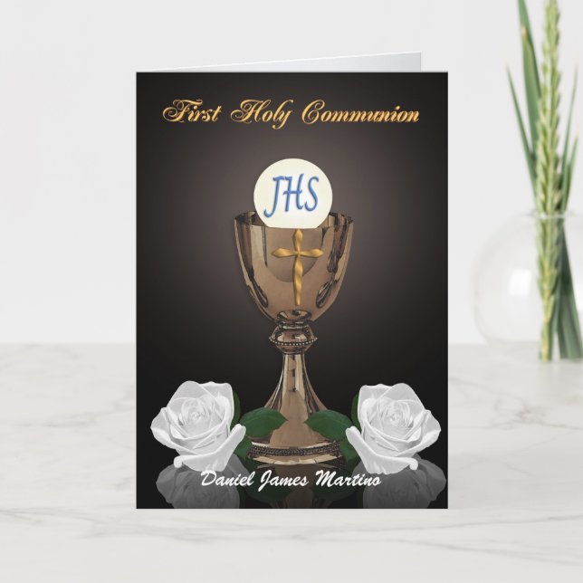 Première communion invitation Chalice sur noir (Devant)