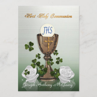Première communion invitation irlandais avec shamr
