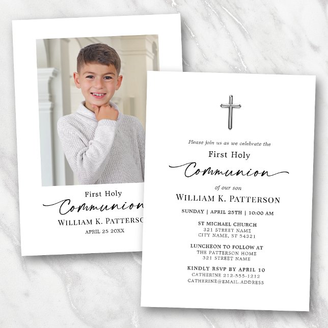 Première Communion moderne Photo Invitation (Available in high quality print or instant download for quick messaging, email or self printing.)