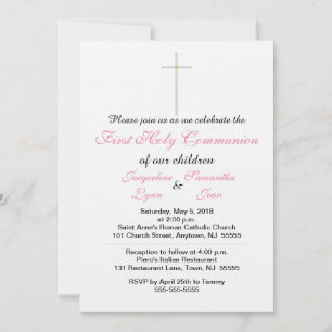 Première Communion Pink Twins Invitations