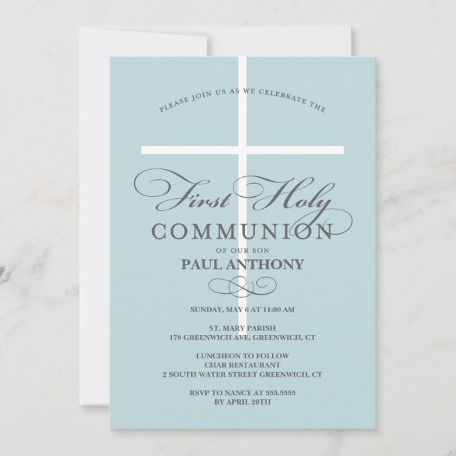 Première Communion Sainte Invitation Bleu (Devant)