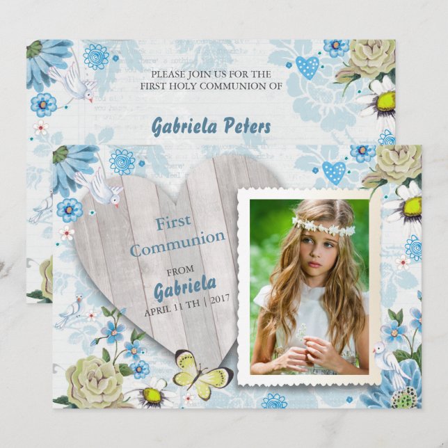 Première communion solennelle Fleurs | Cartes d'in (Devant / Derrière)