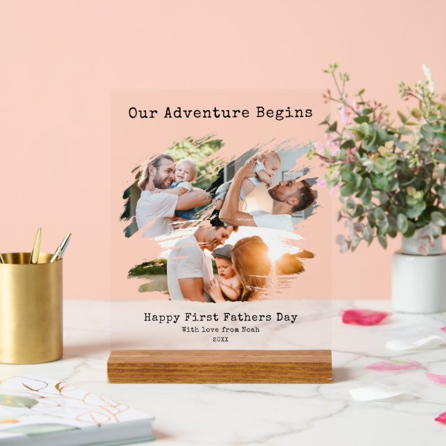 Première Fête des pères Pinceau Stroke 3 Photo Col (Mariage)