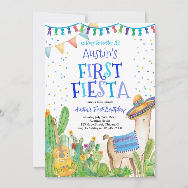 Première Fiesta Blue Mexican Boy Invitation Annive (Devant)