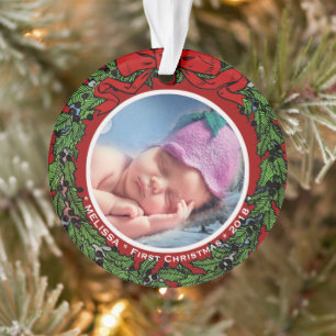 Première guirlande de houx de nom de photo de Noël