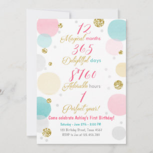 Première invitation à l'anniversaire Girl Pink Gol