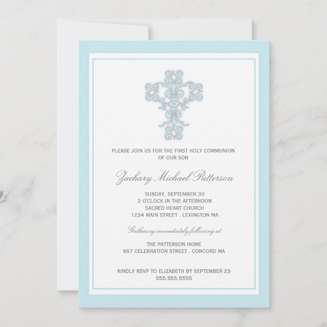 Première invitation croisée élégante de communion (Devant)