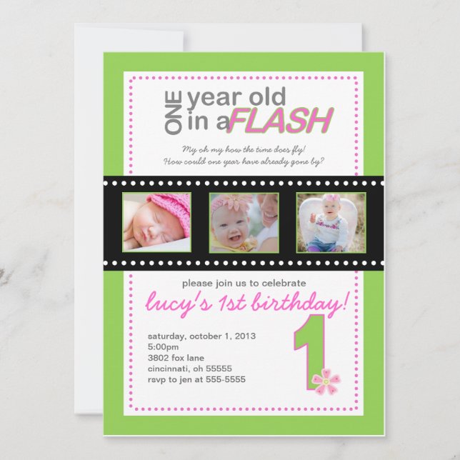 Première invitation d'anniversaire avec des photos (Devant)
