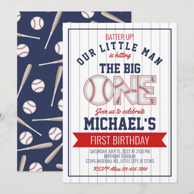 Première Invitation d'anniversaire de baseball (Devant / Derrière)