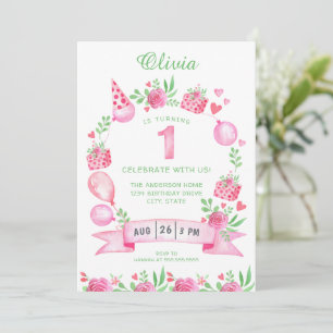 Première Invitation d'anniversaire de la fille ros