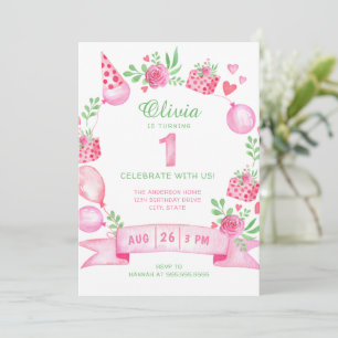Première Invitation d'anniversaire de la fille ros