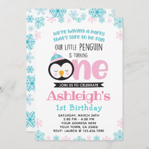 Première invitation d'anniversaire de pingouin