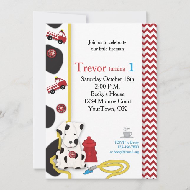 Première invitation d'anniversaire de pompier (Devant)