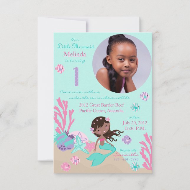 Première invitation d'anniversaire de sirène (Devant)