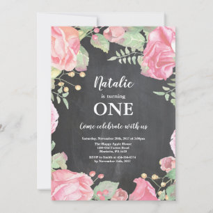 Première invitation d'anniversaire Floral rose
