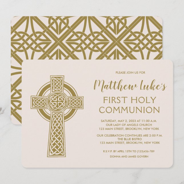 Première invitation de communion de croix celtique (Devant / Derrière)