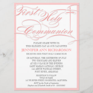 Première invitation de communion de fille - rose