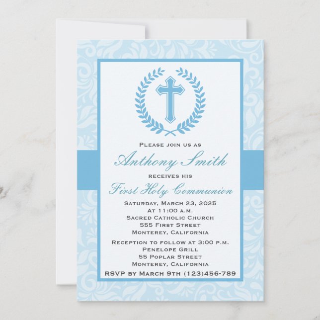 Première invitation de Comunion du garçon (Devant)