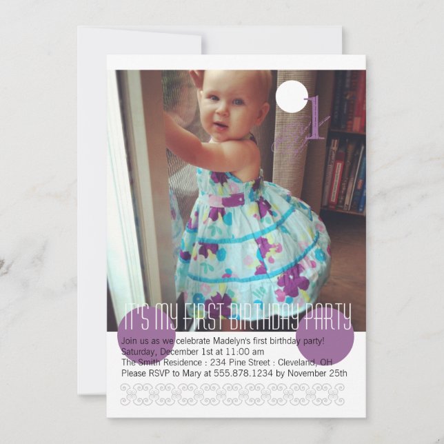 Première invitation de fête d'anniversaire de bébé (Devant)