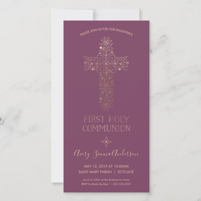 Première Invitation de la Communion - Or, Élégant (Devant)