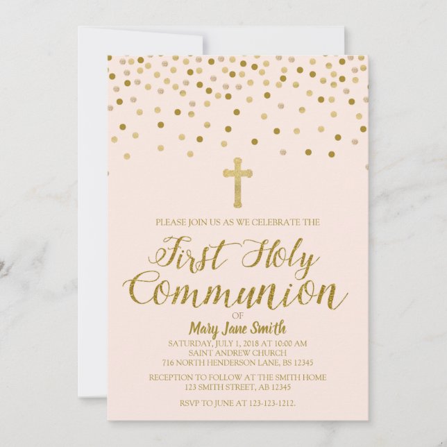 Première Invitation de la Communion, rose et or (Devant)