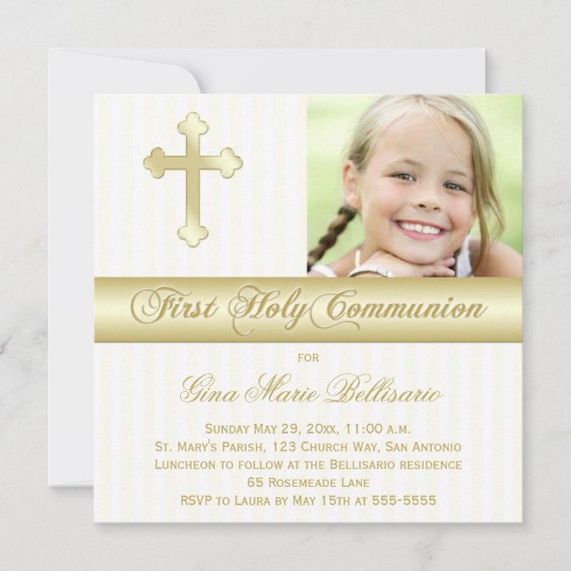 Première invitation de photo de sainte communion (Devant)