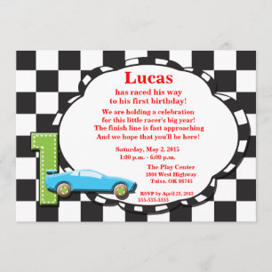 Première invitation de Racecar d'anniversaire,