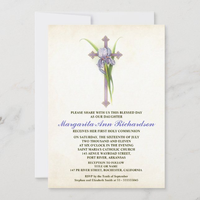 Première invitation de sainte communion - croix (Devant)