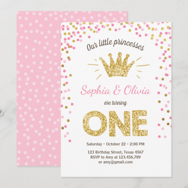 Première invitation Princesse Gold Pink Twins (Devant / Derrière)