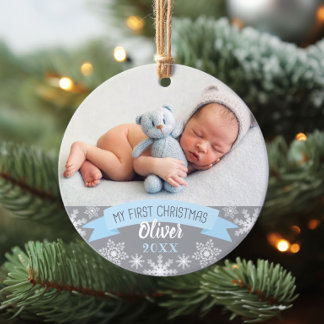 Première lumière de Noël bébé garçon photo bleu cl