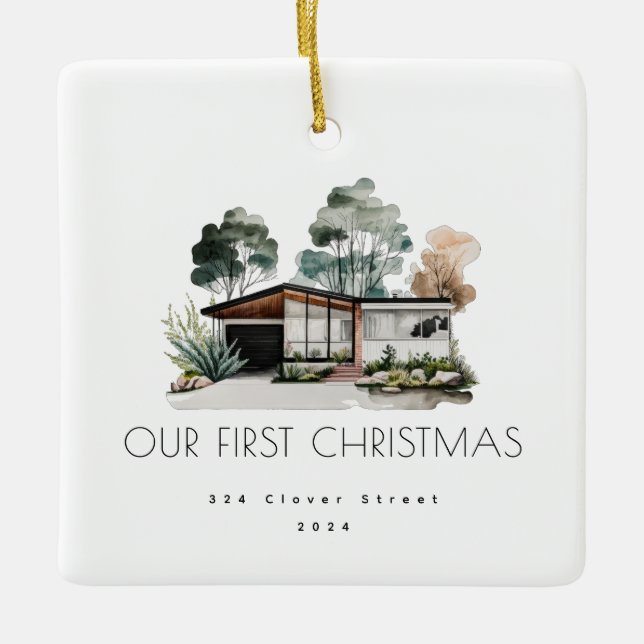 Première Maison Mi-Siècle moderne Ornement de Noël (Devant)