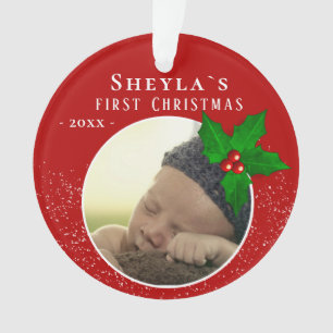 Première Noël de bébé Baie de houx rouge Photo