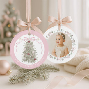 Première Noël de Bébé Fille en Rose Photo