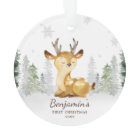 Première Noël du bébé de cerfs de la forêt aquarel