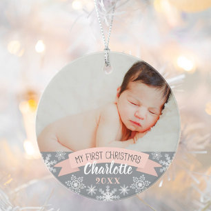 Première Noël Teinte Rose Bébé Fille Photo