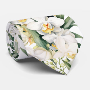 Première Orchidées Blanches Cravate Formel Col Poi