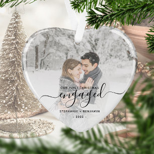 Première photo de Noël de fiançailles Cœur en scri