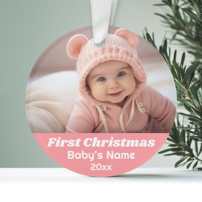 Première photo de Noël du bébé - Blue Girl Pink (Personalized Photo Ornament)